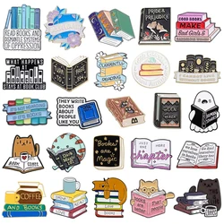 Creative Book Enamel Pins Book Nerd Magic Book Bookworm Cartoon Cat Reading Books Metal Badge Jewelry Gifts For Reading Lover