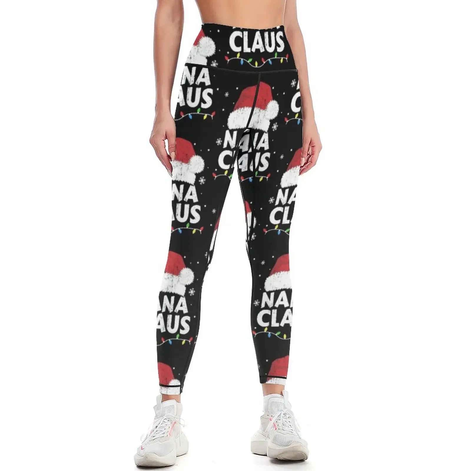 

Nana grandma claus christmas lights matching family pajama Leggings sporty woman gym sports for Womens Leggings