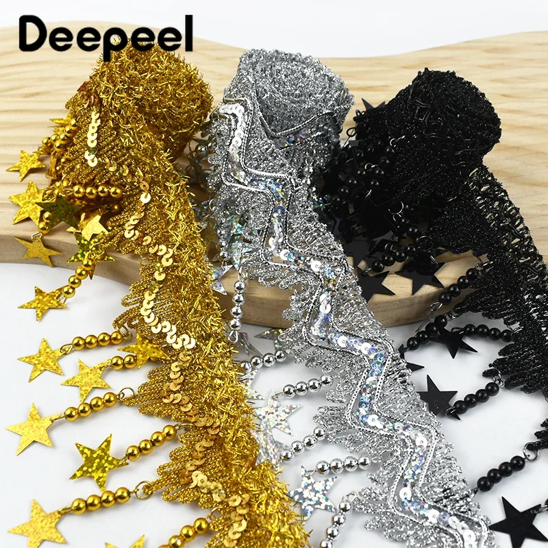 1/2/3/5M Deepeel 85mm Laser Sequins Tassels Fringe for Sewing Party Dresses Costume Beaded Lace Trims Decorative Trimming Fabric