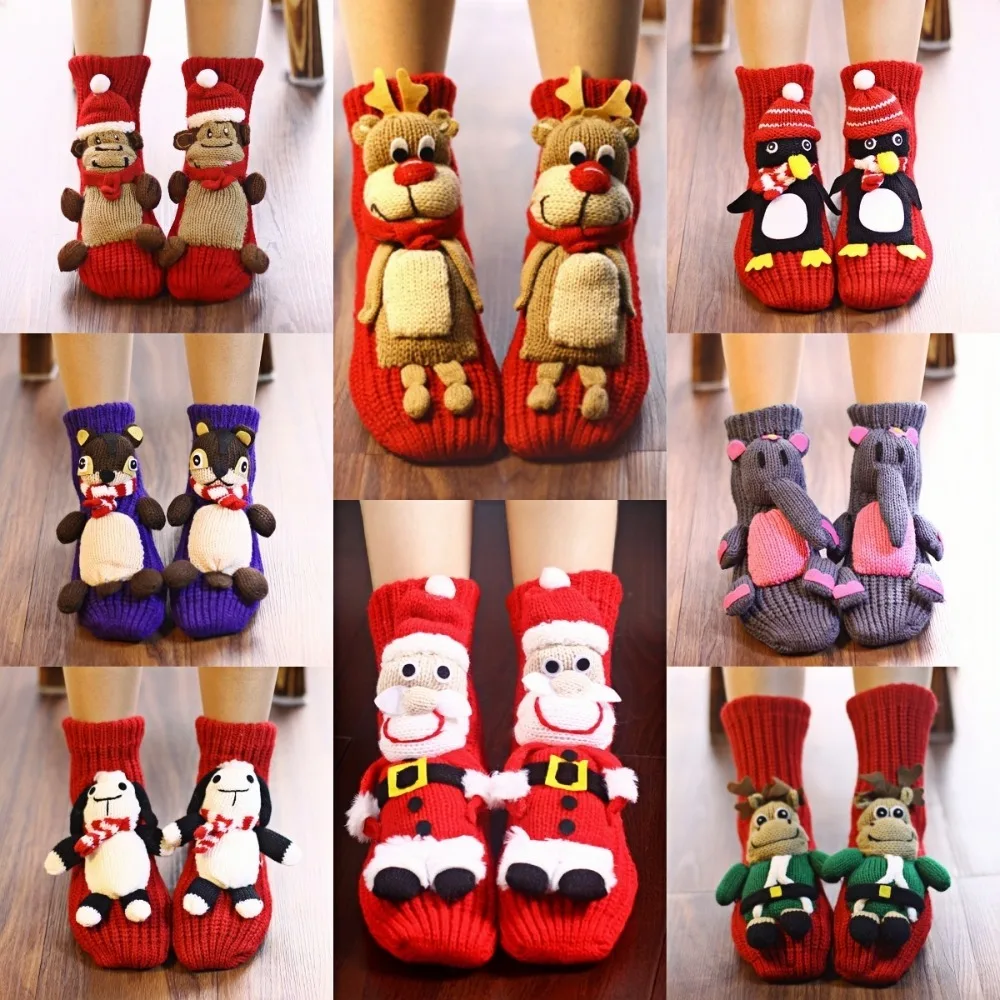 

3D Knitted Animal Cute Socks Cozy Fuzzy Thick Warm Plush Kawaii Socks for Women Teens Kids Home Winter Holiday Christmas Gift