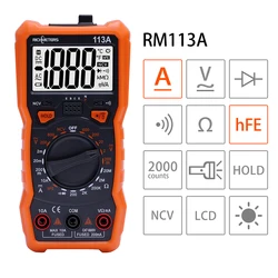 RM113A/D NCV Digital Multimeter 2000/6000 Counts Auto Ranging AC/DC Voltage NCV Temperature Meter Flash Back Light