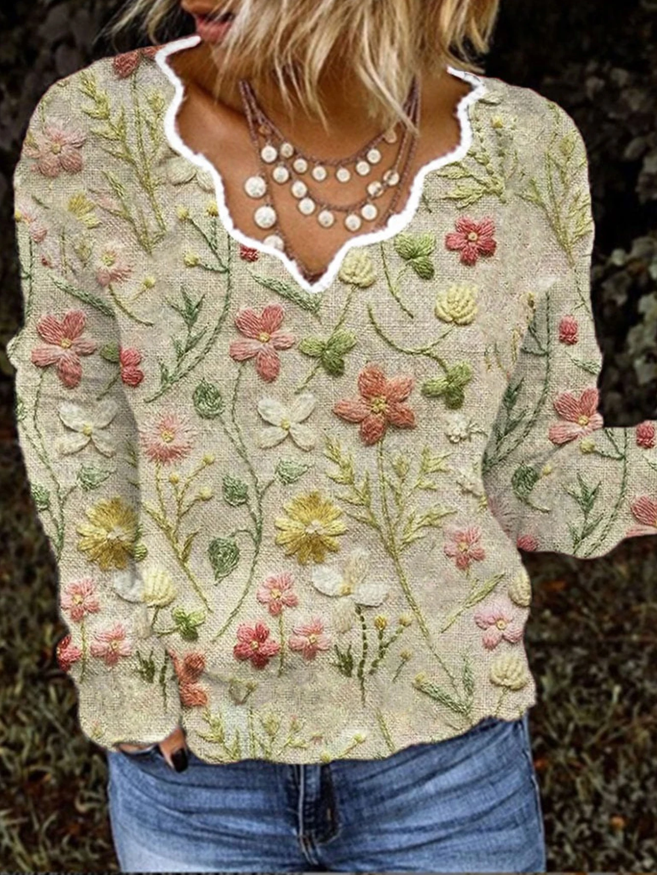 

Women's Floral Print Sweater Long Sleeve Sweetheart Neck Casual Chic Fashion Cottagecore Autumn Winter