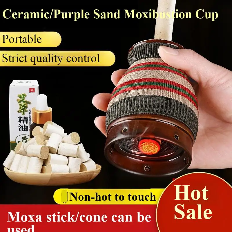 Ceramic Moxibustion Jar Moxa Sticks Hand Holding Moxibustion Scraping Pot Warm Massage Therapy Joint Pain Relief Health Care