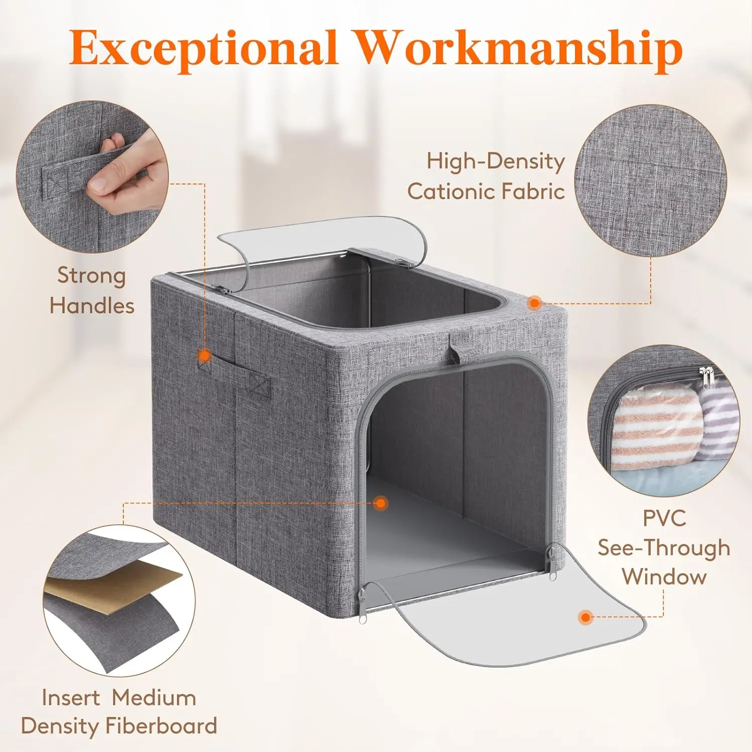 6-Pack Foldable Storage Bins with Metal Frame, Stackable Fabric Containers for Clothes and Blankets, 40L Capacity