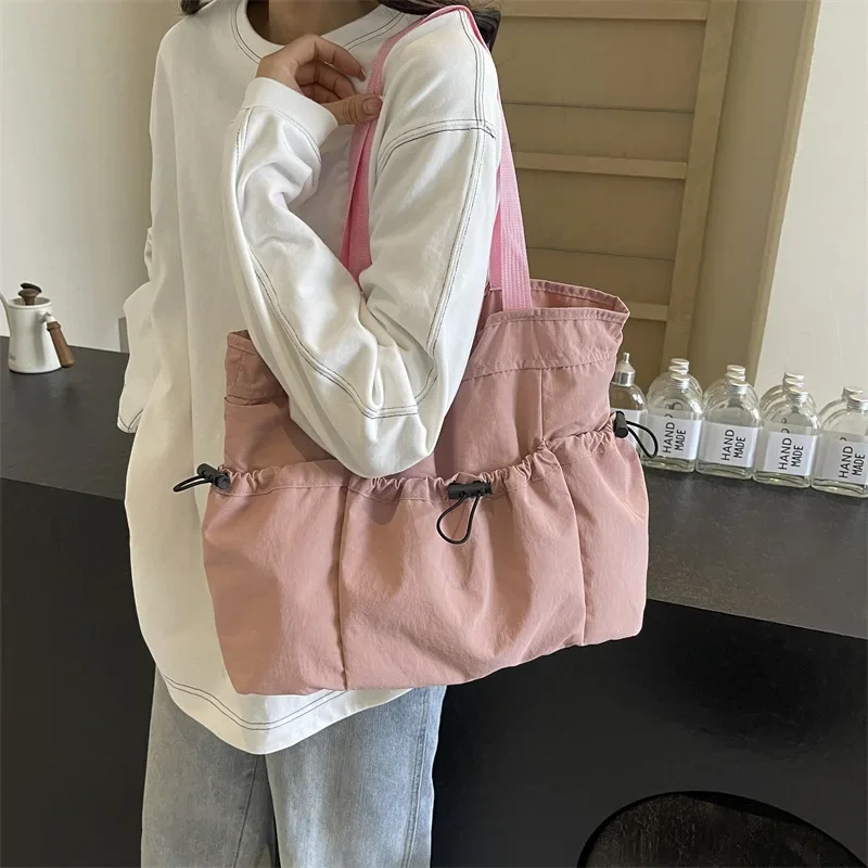 

Casual Ruched Multistoreyed Women Nylon Tote Bag Large Capacity Short Travel Shoulder Bag Upscale Classic Commuter Handle Bag