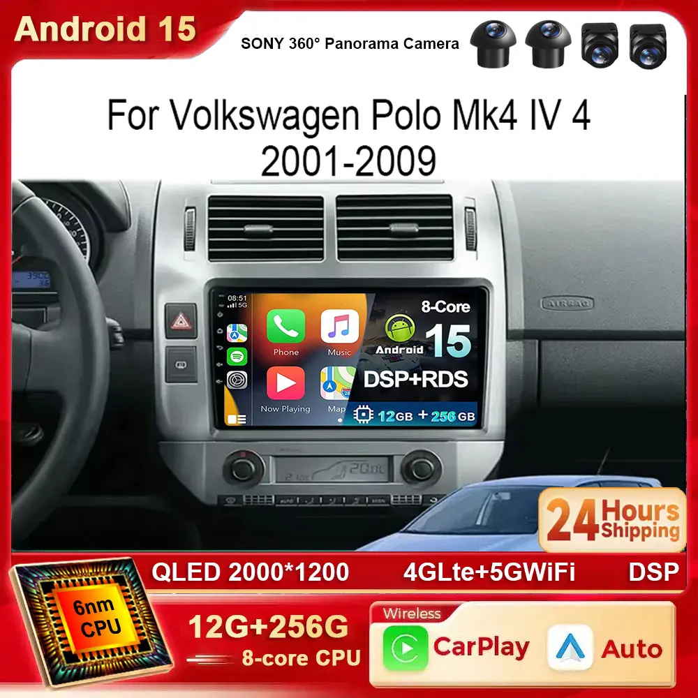 

Android 15 For Volkswagen VW Polo MK4 6Q 9N 9N3 2001- 2009 Car Radio Auto Multimedia Video Player GPS Carplay QLED Screen Stereo