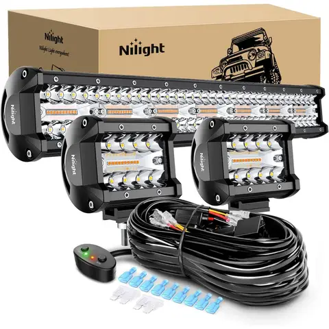 Nilight 20Inch 420W LED Light Bar 2PCS 4Inch 60W Light Pods Amber White Strobe 6 Modes Memory Function Reset Function Off Road T