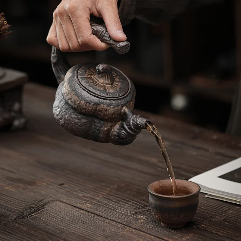 Gold Pumpkin Loop-Handled Teapot Japanese Style Handmade Stoneware Teapot Single Teapot Ceramic Kung Fu Tea Tea Ceramic