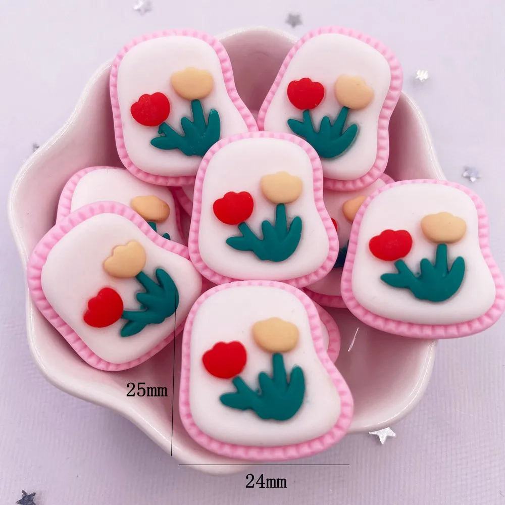 Hand Painted Resin Kawaii Colorful Oil painting flower Flatback Stone DIY Figurine 10PCS Scrapbook Home Decor Crafts Accessories