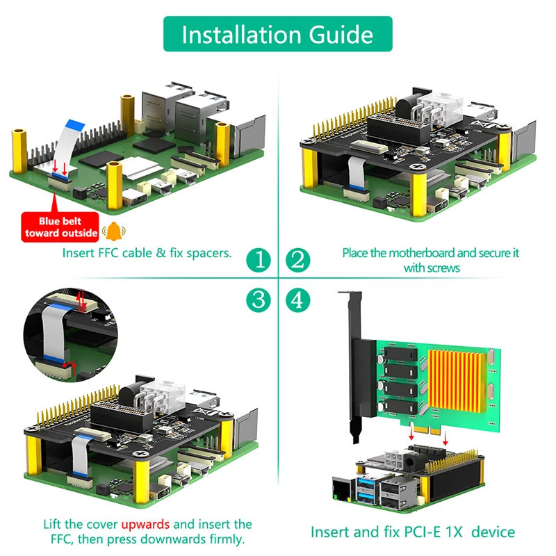 NEW PCI Express PCI-E PCIE X1 Adapter with FFC Cable ATX 6Pin Connector External DC 12V Power 40Pin GPIO Header for Raspberry Pi