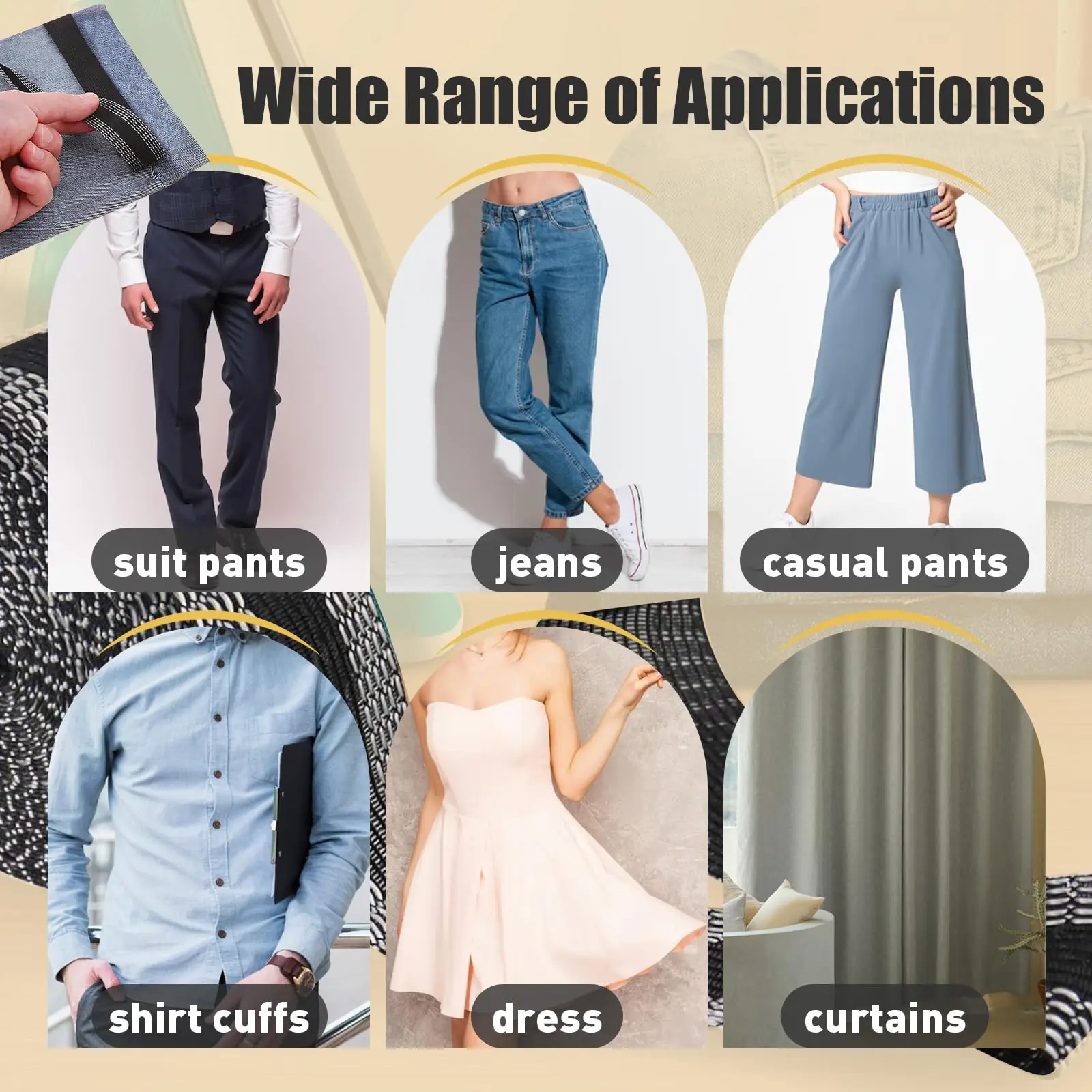 パンツ用テープ、16.4フィートのズボンエッジ修正ストリップ、ジーンズスーツパンツズボン口用アイロン接着インスタントヘムテープ