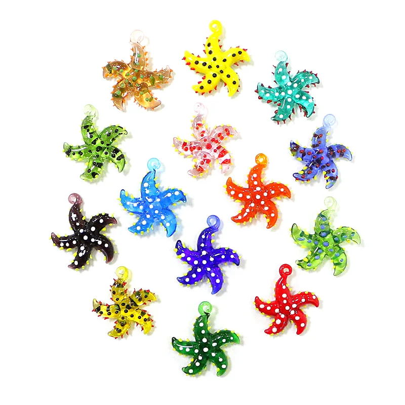 Custom Cute Starfish Miniature Figurine Charm Glass Pendant Colorful Tiny Sea Star Fish Ornament Aquarium Decoration Accessories