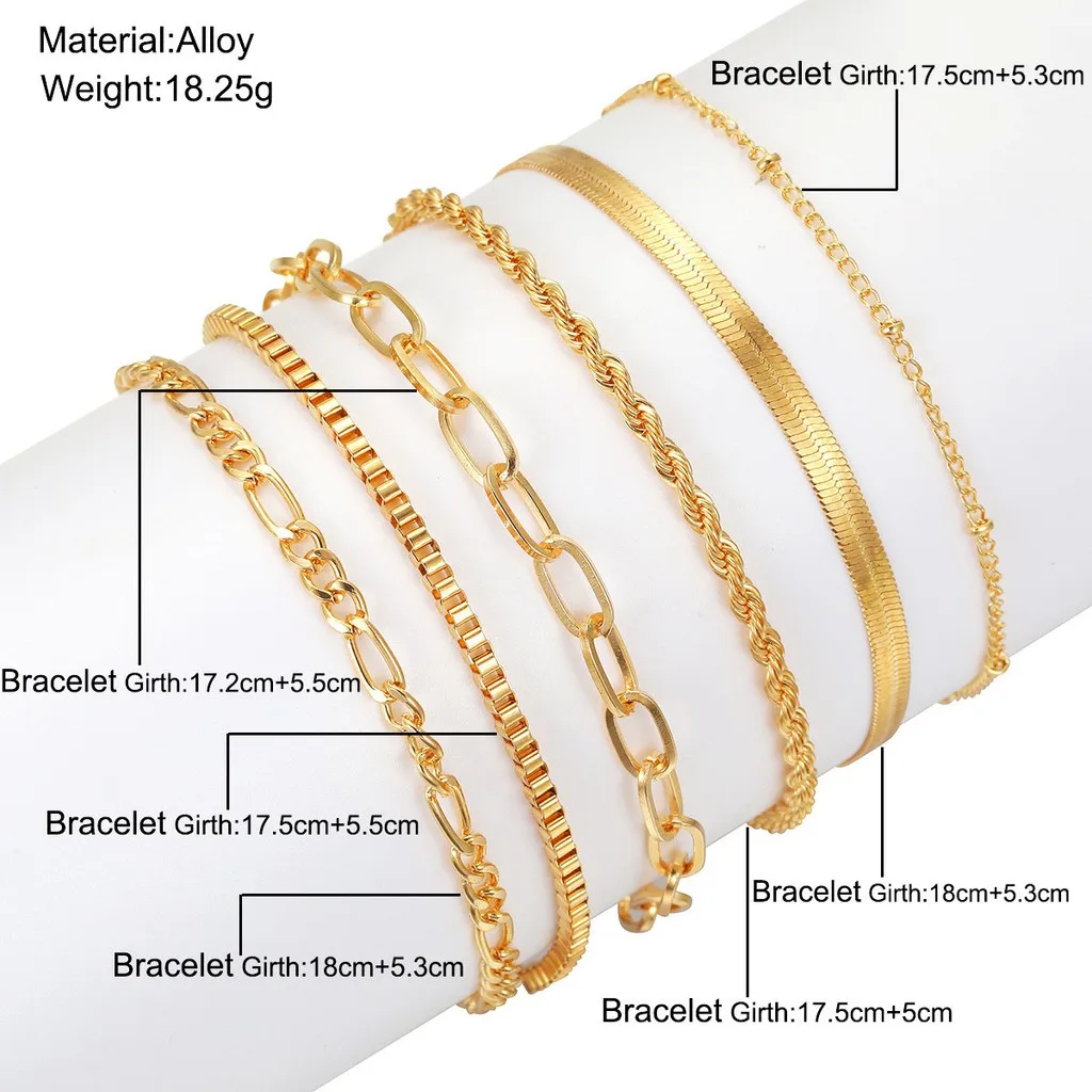6 Stücke Gold Farbe Armband Set Boho Retro Dicke Twist Kubanischen Kette Armband für Frauen 2023 Trendy Qualität Schmuck Geschenke
