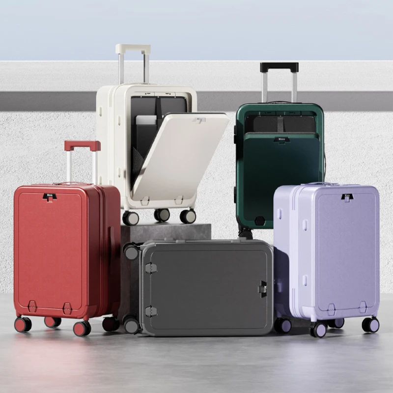 حقيبة أمتعة مفتوحة من الأمام للرجال والنساء سعة كبيرة 20-26 بوصة حقيبة تروللي بعجلات حقيبة سفر إطار من الألومنيوم الأمتعة