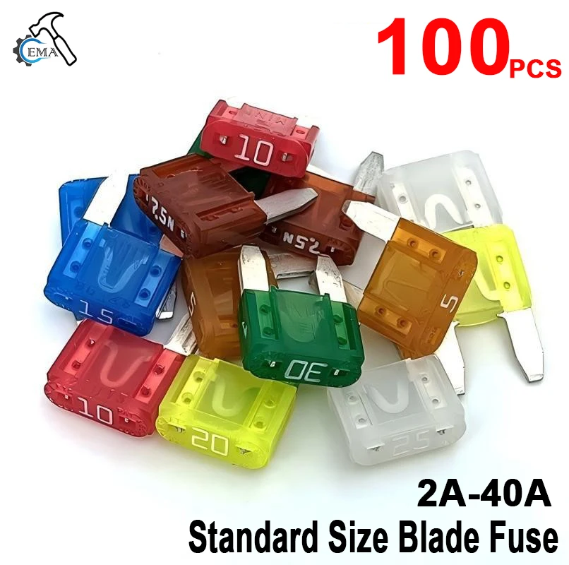 

Fuses Standard 10-100pcs 5-40A Automotive Blade Fuse Kits Blade Type Fuse Replacement for Car/RV/Truck/Motorcycle/Boat etc