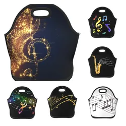 Nota musical dourada com estrela brilhante caída, lancheira de neoprene/lancheira/bolsa de almoço/bolsas de piquenique, refrigerador isolado, organizador de viagem