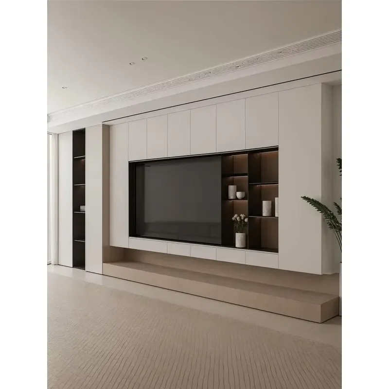 Custom Made Modern Living Room TV Cabinet Wall Unit Electric Panel Black Custom Made High Quality Wooden Furniture ACE