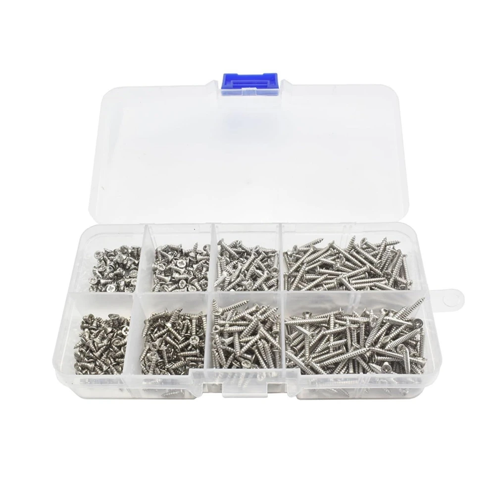 800PCS Box 304 Stainless Steel Cross Countersunk Flat Head Screwss M2 Self-tapping Screws GB/T846 Screws Hardware Fasteners