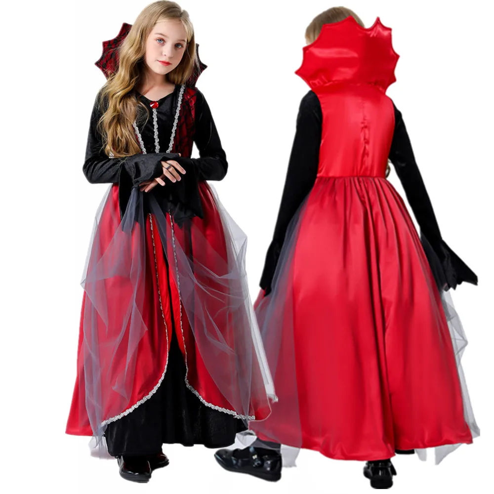 

Halloween Costume for Kids Girls Witch Vampire Dress for Cosplay Carnival Party Medieval Vintage Children's Performance Clothes