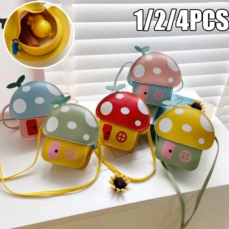 

1/2/4 шт., сумка через плечо с грибами для девочек, кошелек через плечо из искусственной кожи с мультяшным дизайном, милая мини-сумка, модный аксессуар
