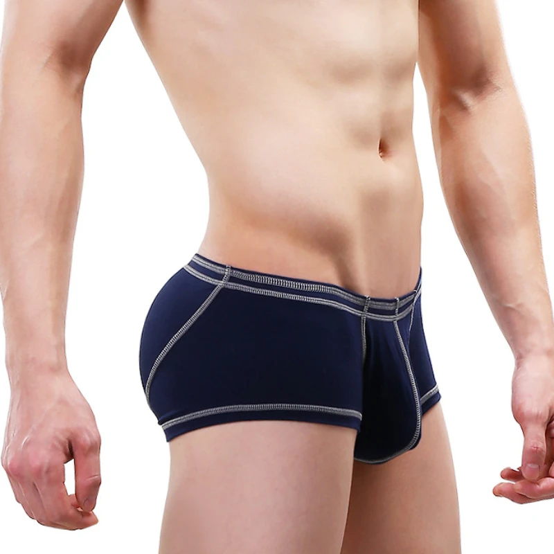 Men Low Rise Contrast Stitching Boxer Briefs, U Convex Pouch Sweat Wicking Breathable Trendy Sports Underwear