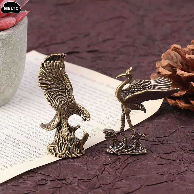 1PCS Antique Brass Eagle Crane Statue Small Ornaments Vintage Brass Animal Figurines Crafts Desk Home Decor Accessories Gifts