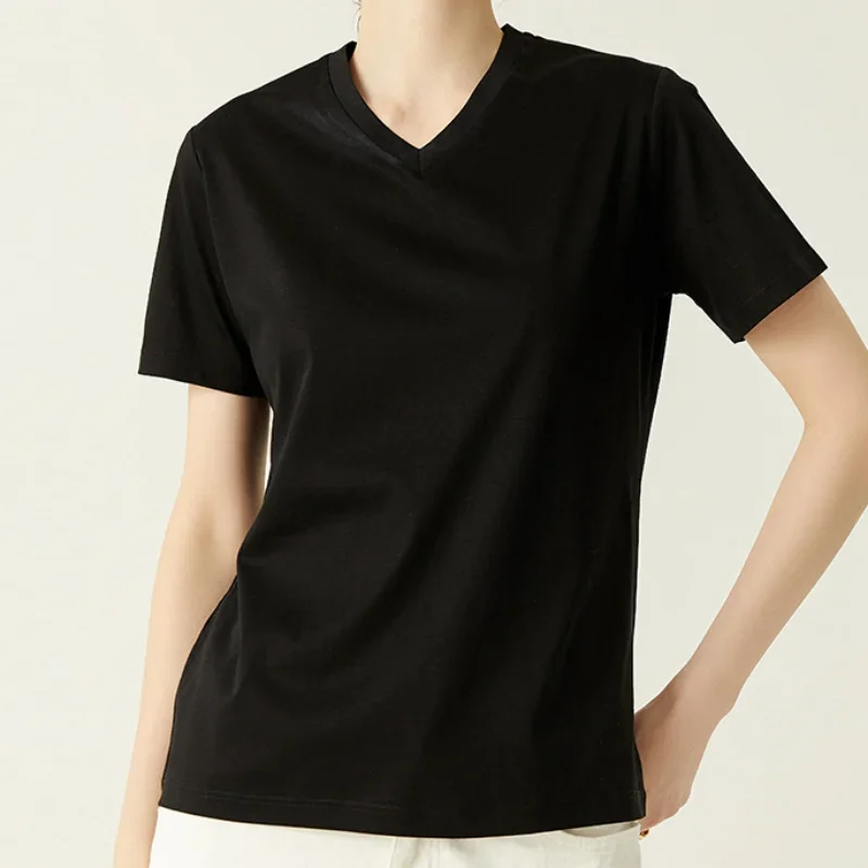 2023 Summer Black Tops New Round Neck Solid Color Short-sleeved WomenT-shirts