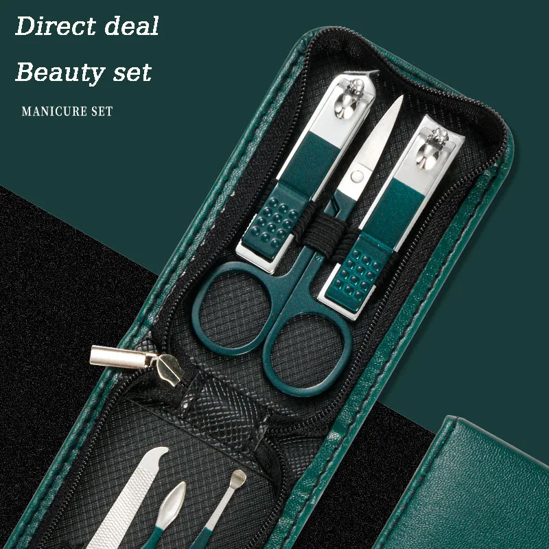 Manicure Set for Men and Women Portable Nail Clipper Scissors 6Pcs Pedicure Kits Green Nail Clipper Set Manicure & Pedicure Tool