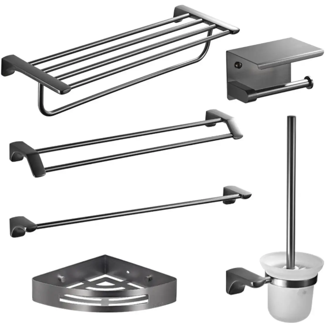 

Luxury gun grey 6 pieces bathroom accessories set stainless steel bathroom hardware set