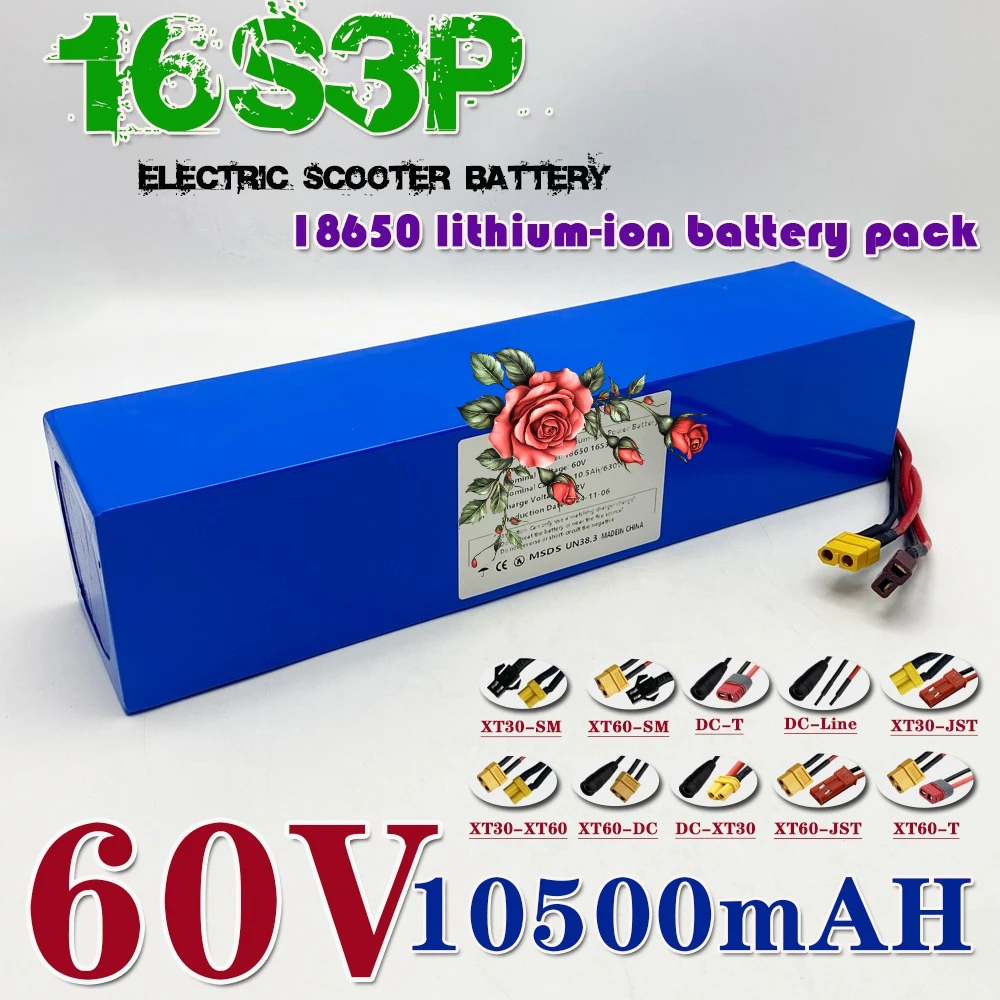 16S3P lithium battery pack 60V rechargeable battery 10500mAh 18650 with BMS 700W 1500W high-power