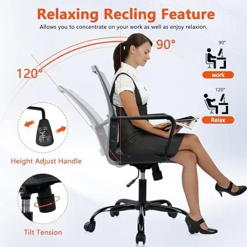 Ergonomic Mesh Office Chair with Adjustable Lumbar Support, 4 Pack - Gray