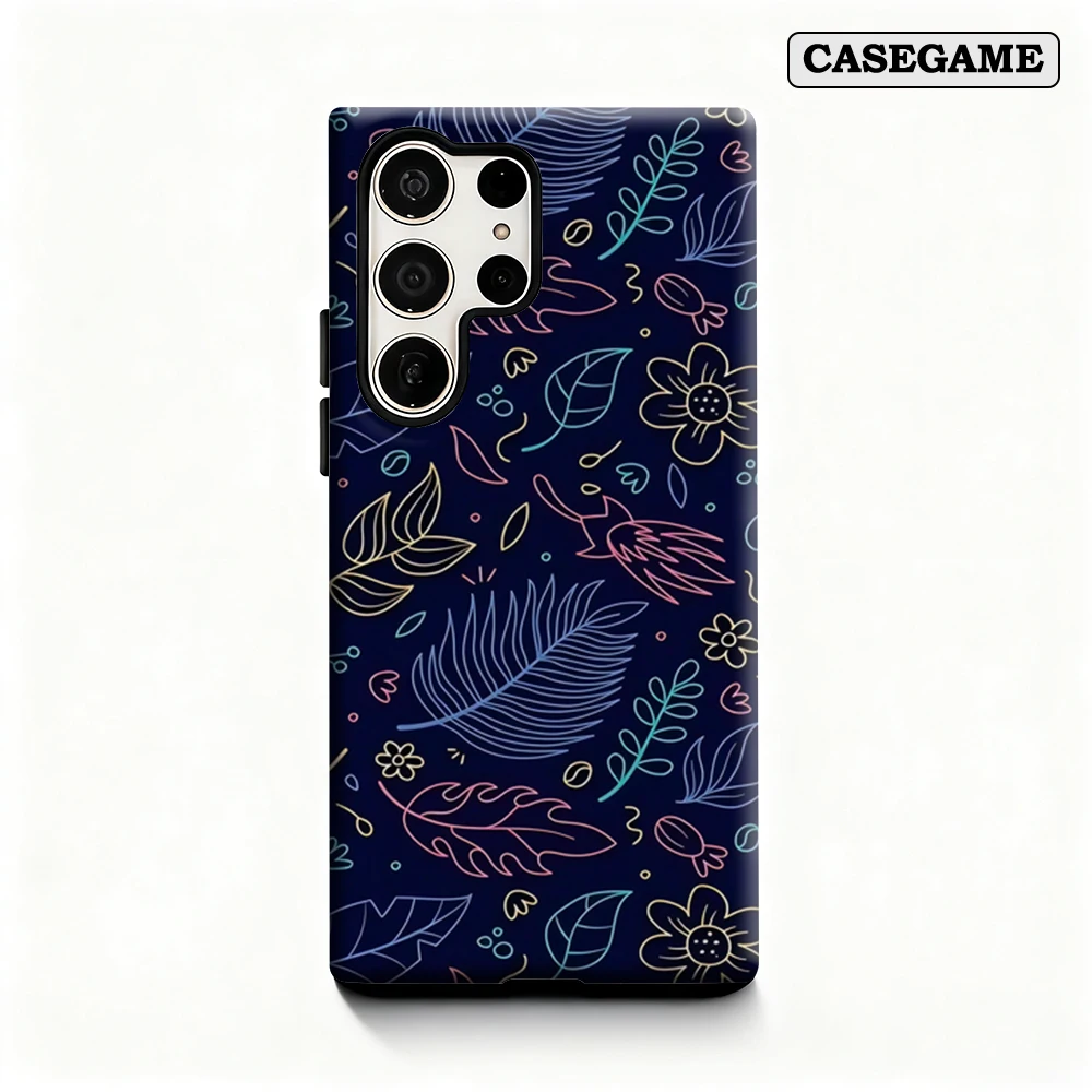 Neon Foliage Phone Case for Samsung Galaxy S25 Ultra S24 S23 Ultra Plus Shockproof Double Layer Back Cover