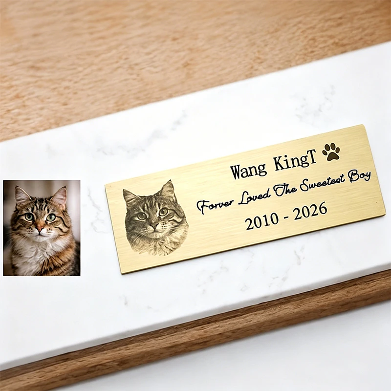 Custom Pet Portrait Double Sides Tape Plate Customized Stainless Steel Remembering Pet's Name Date Memorial Plaque Mourning Gift