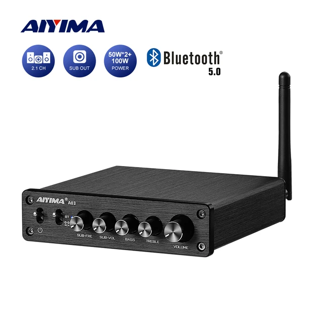 AIYIMA Audio A03 TPA3116 Wzmacniacz Bluetooth Hifi Stereo 2.1 Kanał 100W+50Wx2 Bass Treble Control Subwoofer AMP DC12-24V
