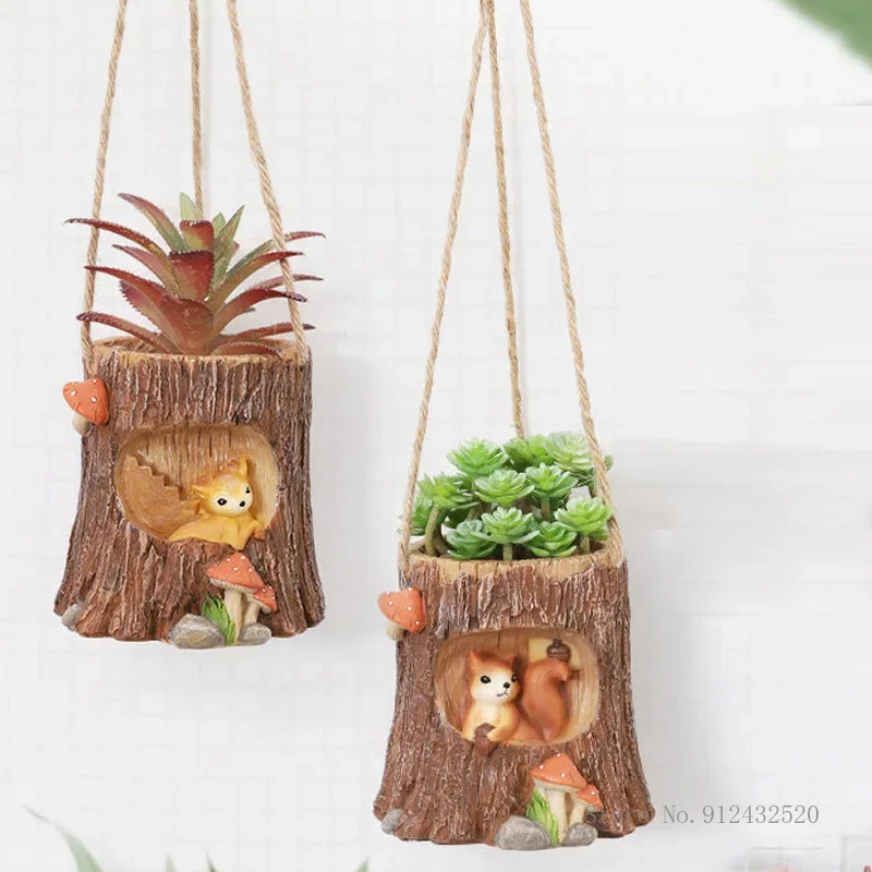 

American pastoral creative cute cartoon animal succulents wall hanging flower pot resin home decoration desktop hanging bonsai