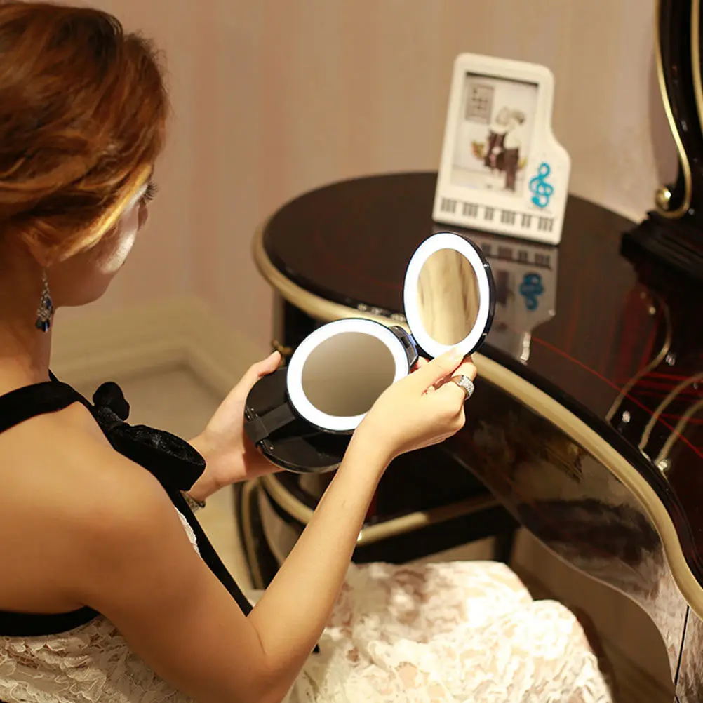 

Складное косметическое зеркало с LED-подсветкой, двустороннее, компактное, дорожное, увеличительное, миниатюрное карманное зеркало для женщин, 1 шт.