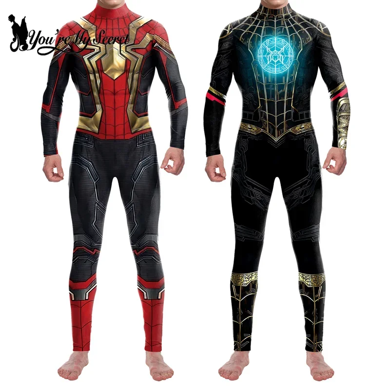 [You're My Secret] Superhero Black Spider Printed Cosplay Costume for Adult Jumpsuit Carnival Halloween Costumes Fancy Bodysuits