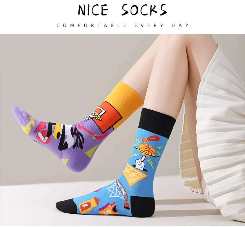 Trendige Paar-Socken, Cartoon-AB-Flut, Outdoor-Sport, lange Röhre, Baumwollsocken, kreative Männer und Frauen für 4 Jahreszeiten – Detail 26