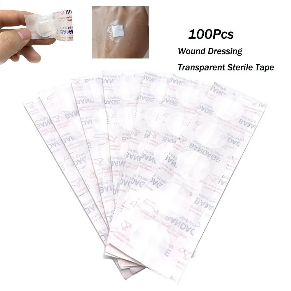 100Pcs Hot Mini Waterproof BandAid Breathable Round Shape Transparent Sterile Tape Wound First Fixation Tape Wound Dressing
