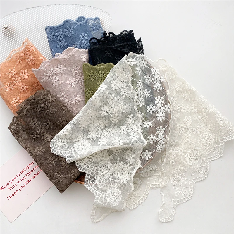 Head Scarf Embroidered Triangle Wrap Shawl Transparent Lace Floral Print Bandana Long Scarves Women Scarf Foulard Pashmina Knit