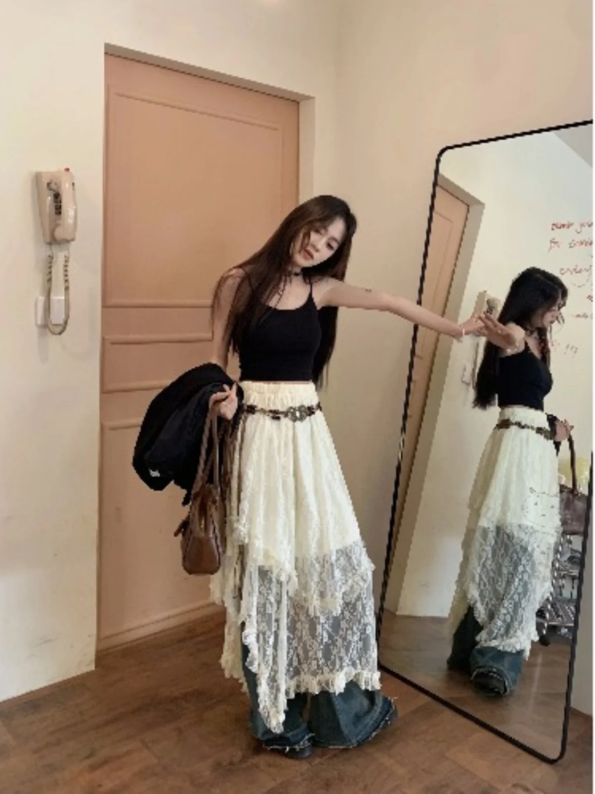 

plus Size Lace f Skirt Korean Sle Mid-Length Layered Poodle Skirt for plus Size Women Spring Summer New Arrival