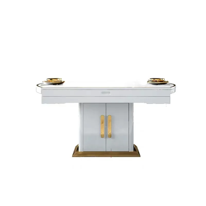 

Stainless steel dining table Hong Kong-style light luxury dining table and chair combination black and white bright dining