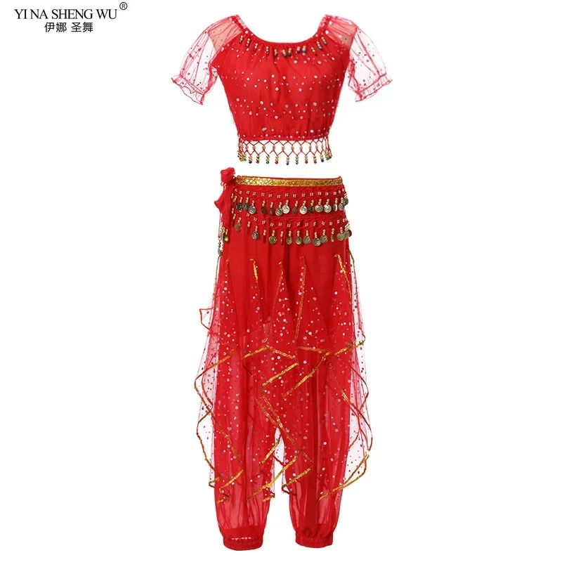 Indian Belly Dance Costume Set Women Egyptian Bollywood Dance Outfit Sari Dress Professional Performance Wear Sequined Set