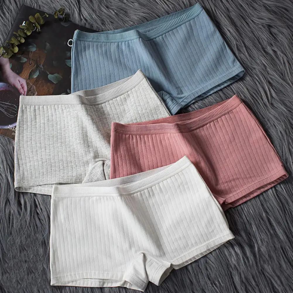 Women Underpants Solid Color High Elasticity Safety Shorts Anti-shrink Anti-exposure Tight Fit Seamless Mid Waist  Panties