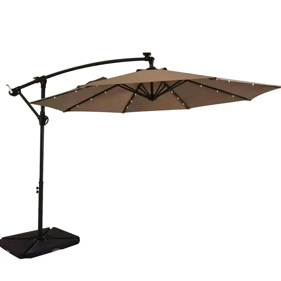 Outdoor Hotel Solar LED Lighting Parasol Patio Umbrella Garden Sunshade Cantilever LED Commercial Customized Outdoor Furniture