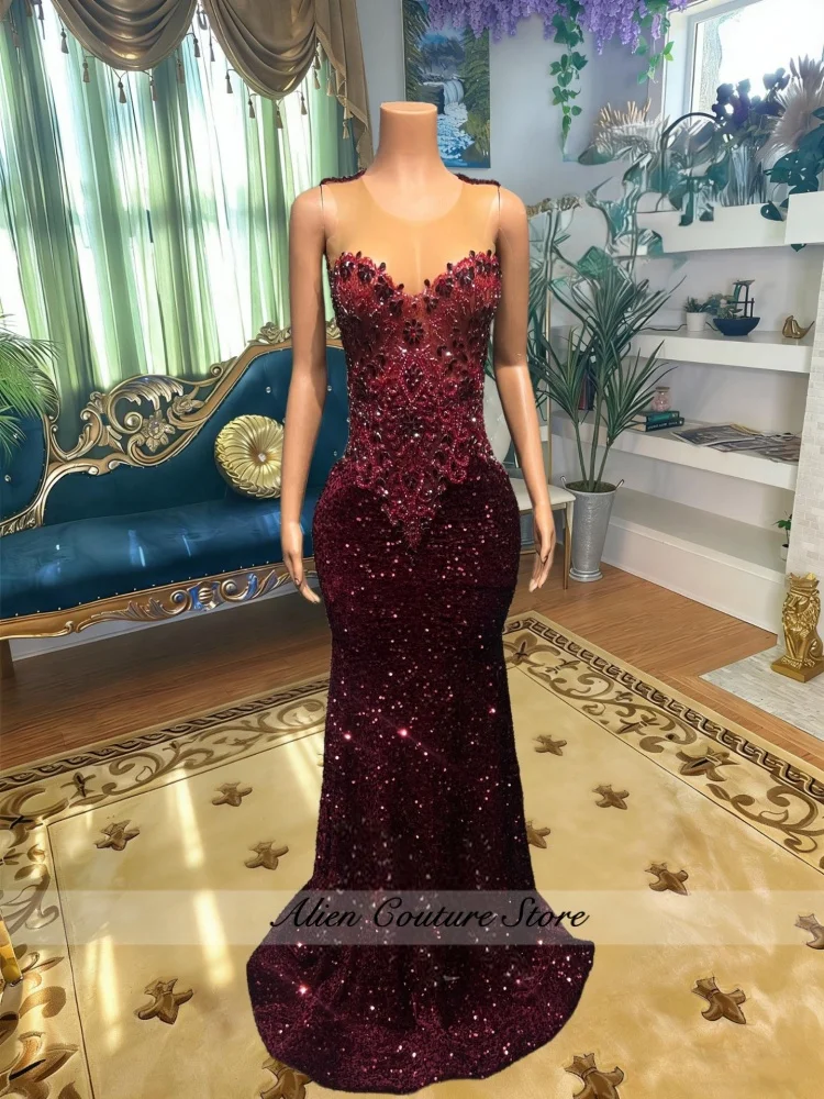 Pretty Sequined Prom Dresses Sexy Beading Diamonds Evening Gowns Sleeveless Sequins Formal Party Dress Customized