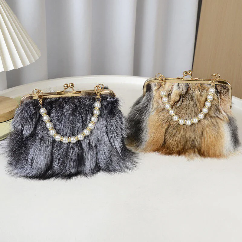 Luxury Fox Fur Evening Bags Woman 2026 Fluffy Plush Shoulder Crossbody Bag Ladies Designer Handbag Clutch Hand Bags for Women