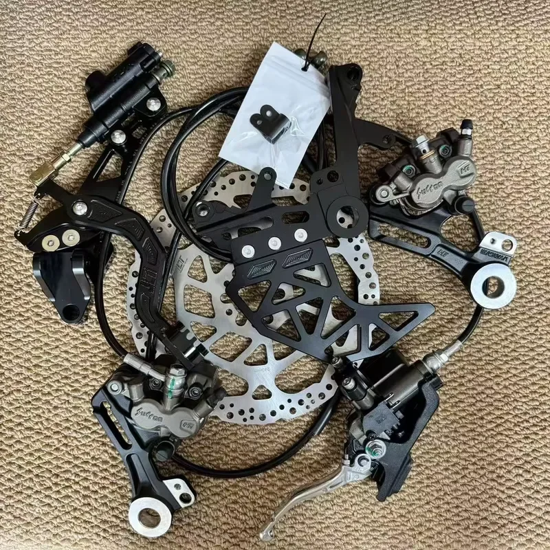 Heavy Duty Aluminum Foot Brake Rear Disc Brake Kit with Dual Caliper Bracket Black Silver