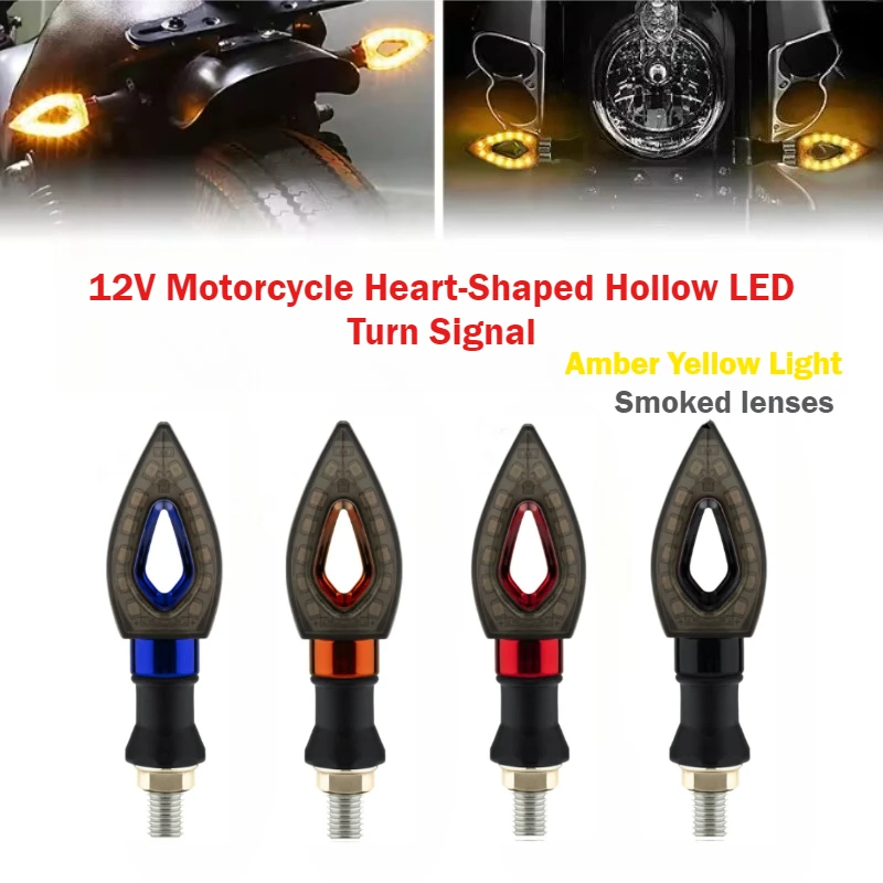 4Pcs 12V Motorcycle Light Heart-Shaped Hollow LED Turn Signal Motorcycle Modification Accessories Amber Indicator Light