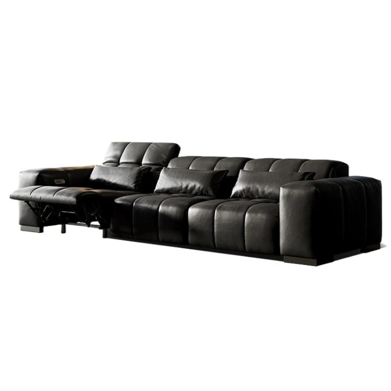 

Pixel electric upturned foot sofa Italian large apartment living room zero against the wall high backrest black first layer cowh